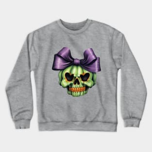 Cute Halloween green Skull with big bow Crewneck Sweatshirt